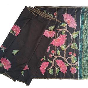 Pink Lotus Black- Indonesian Batik Saree