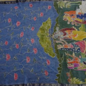 Shri Radha Krishna – Indonesian Batik Blue Saree