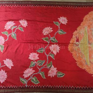 Shree Ram Darbaar- Red Indonesian Batik Silk Saree